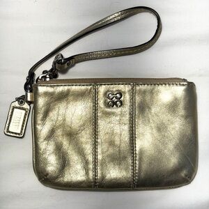 Coach Julia Spotlight Metallic Gold Leather Wristlet shimmer-finished w/strap.